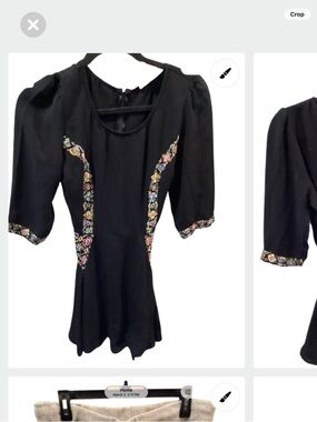 Vintage Kate moss Topshop Black Embroidered Puff Sleeve dress